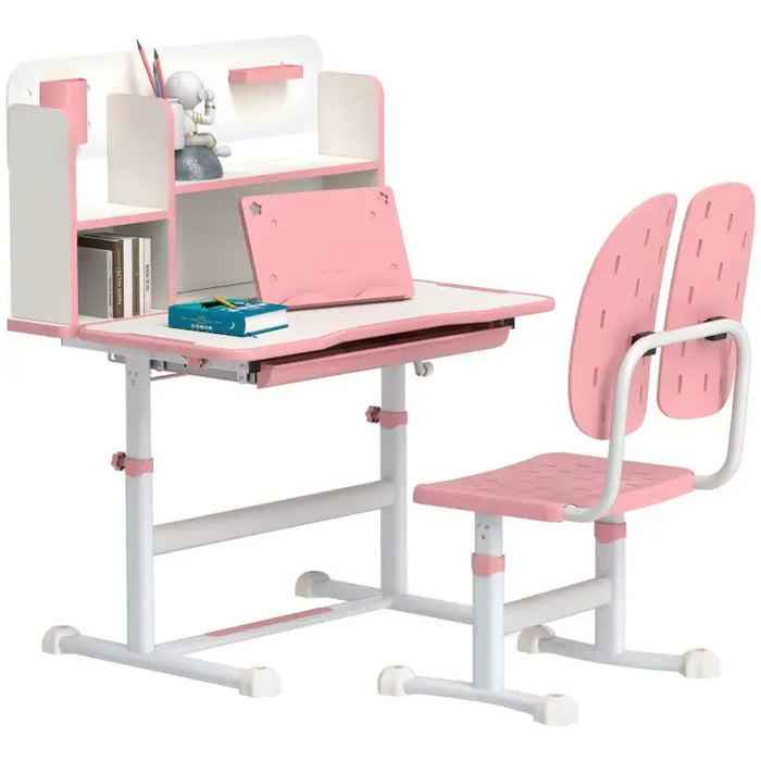 Kids Study Desk and Chair Set – Pink and White | Height Adjustable - Tiltable Tabletop 0–45° AIYAPLAY - Little and Giant Explorers AIYAPLAY