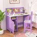 Kids Study Desk and Chair Set – Purple and White | Wooden Desk with Bulletin Board COSTWAY - Little and Giant Explorers