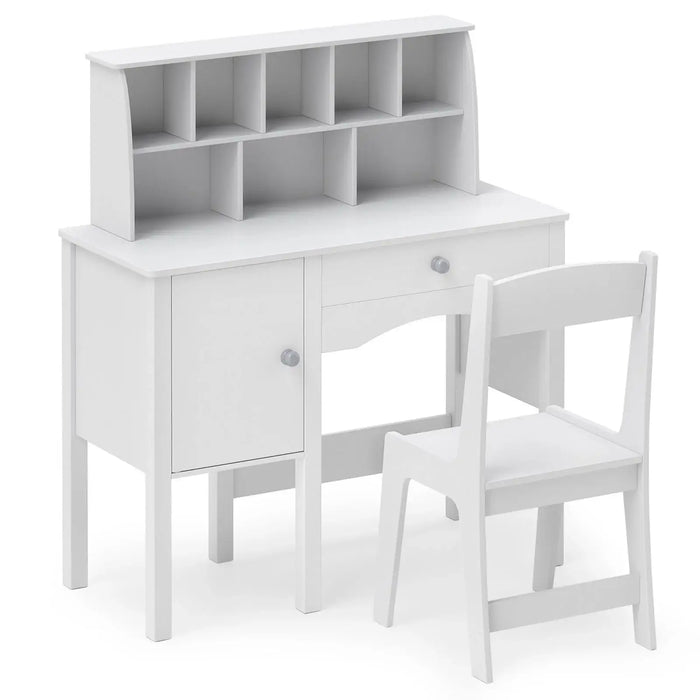 Kids Study Table and Chair Set – White | Storage Cabinet, Drawer and Hutch COSTWAY - Little and Giant Explorers Costway