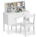 Kids Study Table and Chair Set – White | Storage Cabinet, Drawer and Hutch COSTWAY - Little and Giant Explorers Costway