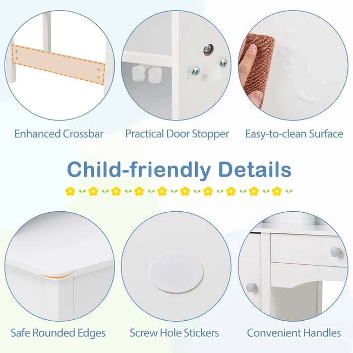 Kids Study Table and Chair Set – White | Storage Cabinet, Drawer and Hutch COSTWAY - Little and Giant Explorers Costway