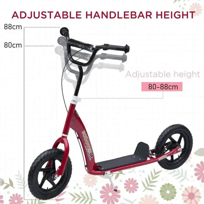 Red kids stunt scooter with adjustable handlebar height, wide foot deck, and EVA tyres