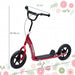 Red kids stunt scooter with 12" EVA tyres, wide foot deck, rear brake, and size dimensions shown