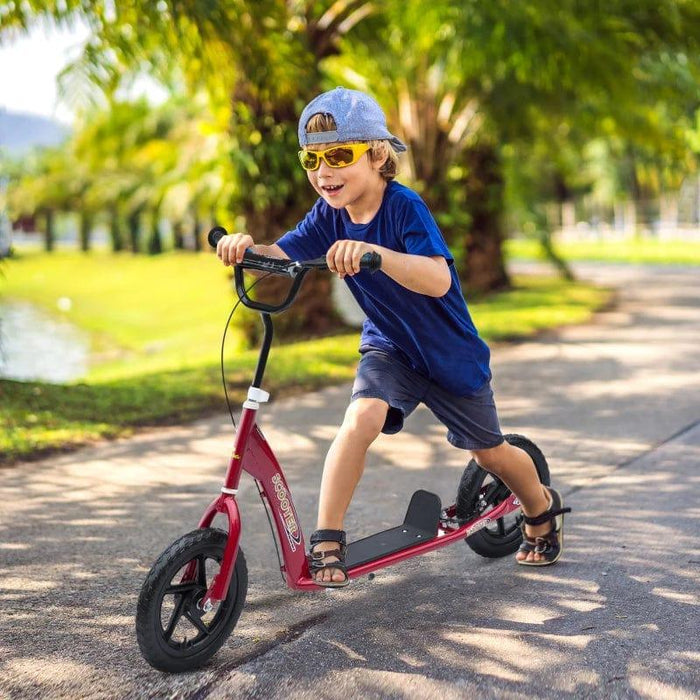 Stunt Scooter with 12'' EVA Tyres, Foot Brace and Rear Brake in Red - Little and Giant Explorers HOMCOM