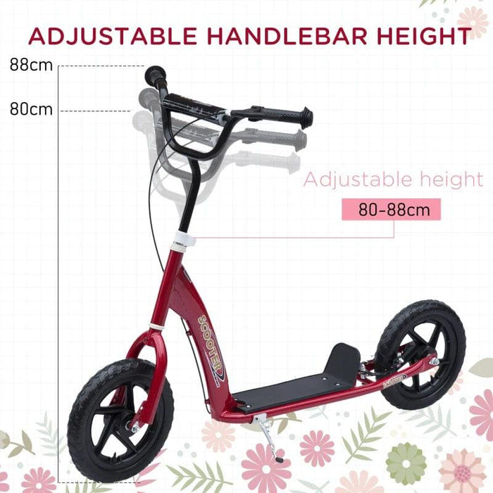 Stunt Scooter with 12'' EVA Tyres, Foot Brace and Rear Brake in Red - Little and Giant Explorers HOMCOM