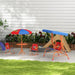 Kids swing chair and garden table set with cowboy design and adjustable canopy in backyard