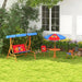 Kids swing chair and garden table set with cowboy design and blue canopy in backyard