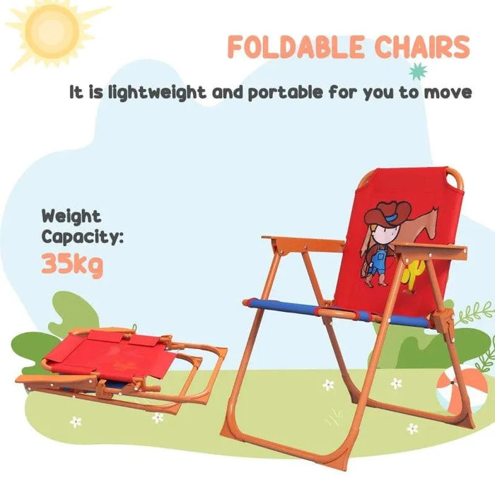 Kids foldable chair with cowboy design, lightweight, 35kg weight limit, outdoors setting