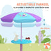 Kids garden table with purple and blue adjustable parasol, fairytale design, and playful decor.