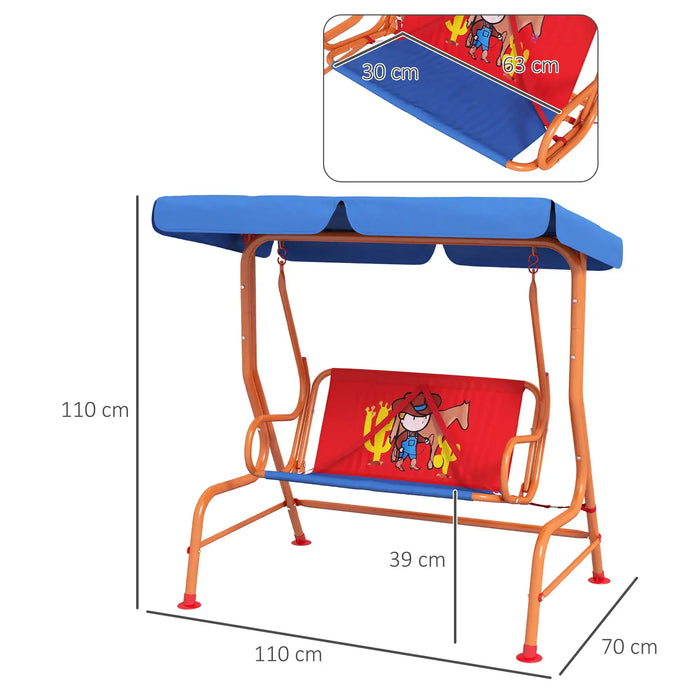 Kids Swing Chair | Cowboy Design with Adjustable Canopy - Little and Giant Explorers Outsunny