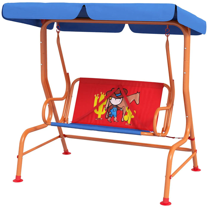 Kids Swing Chair | Cowboy Design with Adjustable Canopy - Little and Giant Explorers Outsunny