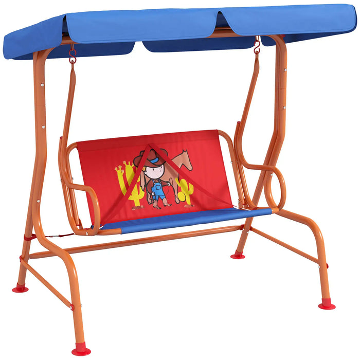 Kids Swing Chair | Cowboy Design with Adjustable Canopy - Little and Giant Explorers Outsunny