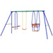 Kids garden swing set with single swing, glider, and rocking chair, blue and orange frame.