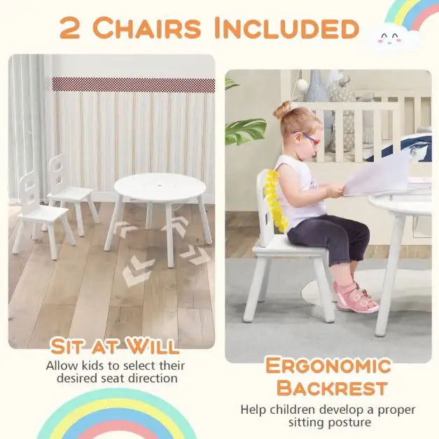 Kids Table and 2 Chairs Set - White | Storage Bag – Round Wooden Design COSTWAY - Little and Giant Explorers Costway