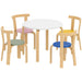 Children's table and chairs set with colorful seats on a white background