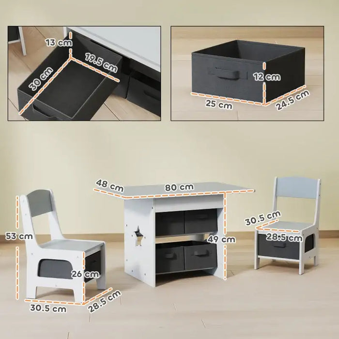 Kids Table and Chair Set – Grey and White | Three-Piece Set with Storage Drawers AIYAPLAY - Little and Giant Explorers AIYAPLAY