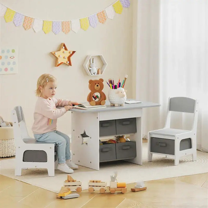 Kids Table and Chair Set – Grey and White | Three-Piece Set with Storage Drawers AIYAPLAY - Little and Giant Explorers AIYAPLAY
