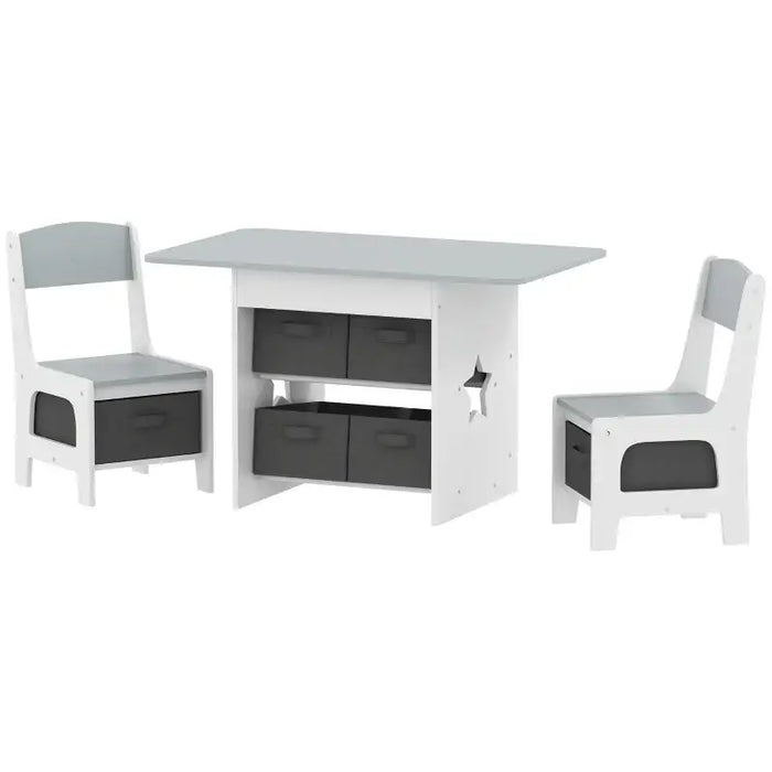 Kids Table and Chair Set – Grey and White | Three-Piece Set with Storage Drawers AIYAPLAY - Little and Giant Explorers AIYAPLAY