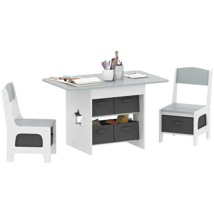 Kids Table and Chair Set – Grey and White | Three-Piece Set with Storage Drawers AIYAPLAY - Little and Giant Explorers AIYAPLAY