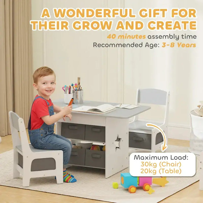 Kids Table and Chair Set – Grey and White | Three-Piece Set with Storage Drawers AIYAPLAY - Little and Giant Explorers AIYAPLAY
