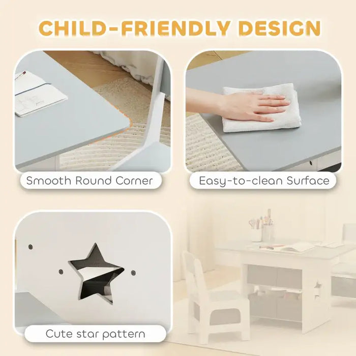 Kids Table and Chair Set – Grey and White | Three-Piece Set with Storage Drawers AIYAPLAY - Little and Giant Explorers AIYAPLAY