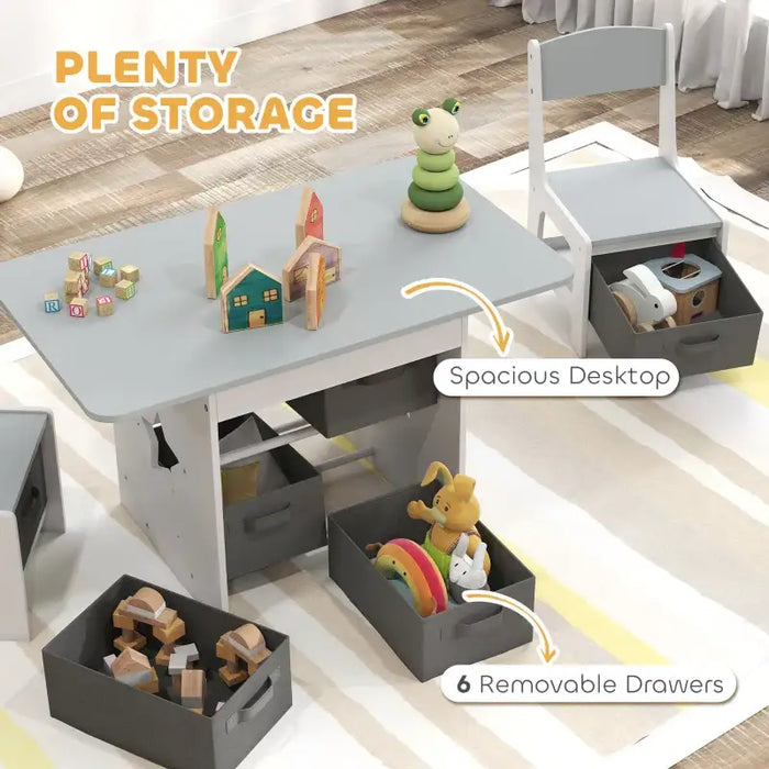Kids Table and Chair Set – Grey and White | Three-Piece Set with Storage Drawers AIYAPLAY - Little and Giant Explorers AIYAPLAY