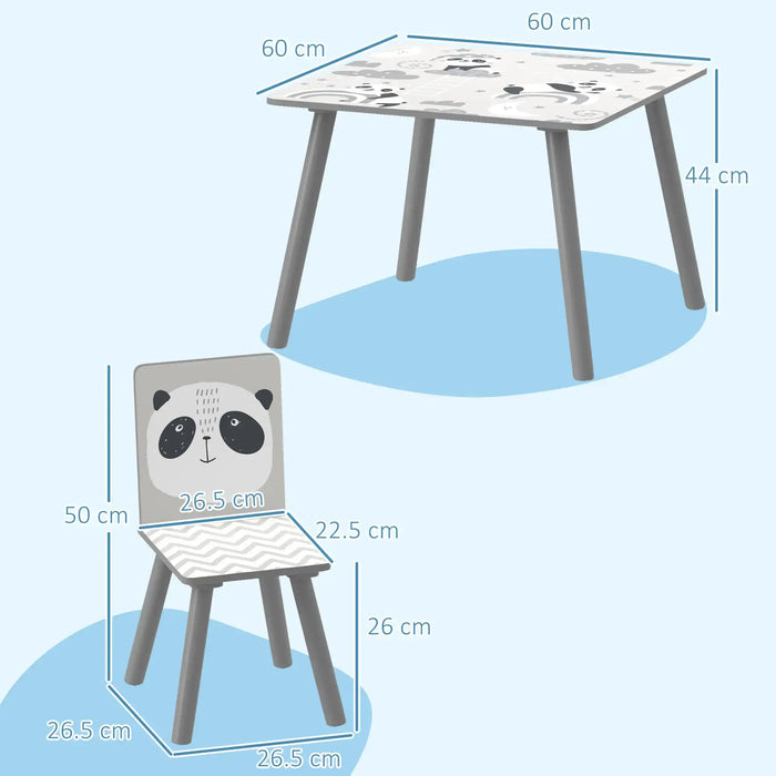Kids Table and Chair Set Grey Animal Theme | Three-Piece Learning and Play Station - Little and Giant Explorers ZONEKIZ