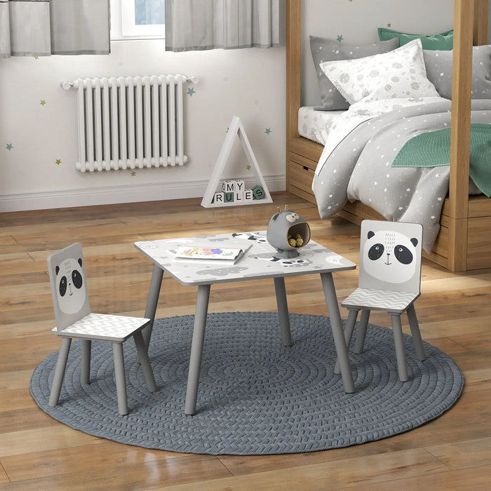 Kids Table and Chair Set Grey Animal Theme | Three-Piece Learning and Play Station - Little and Giant Explorers ZONEKIZ