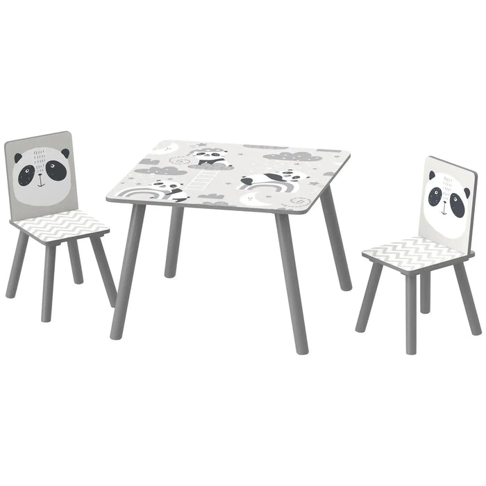 Kids Table and Chair Set Grey Animal Theme | Three-Piece Learning and Play Station - Little and Giant Explorers ZONEKIZ