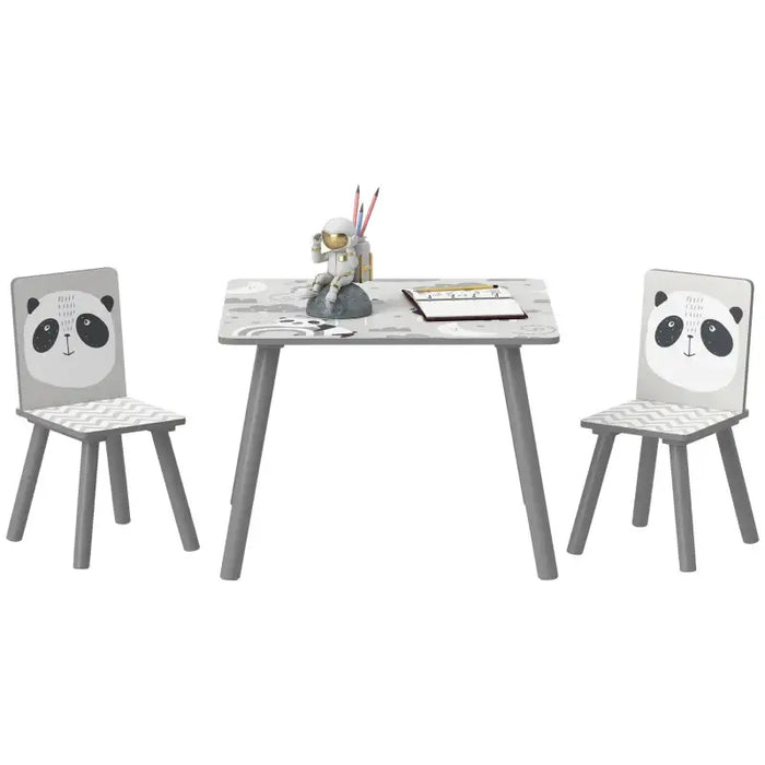 Kids Table and Chair Set Grey Animal Theme | Three-Piece Learning and Play Station - Little and Giant Explorers ZONEKIZ