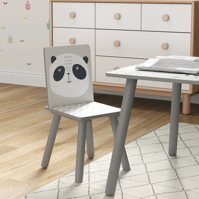 Kids Table and Chair Set Grey Animal Theme | Three-Piece Learning and Play Station - Little and Giant Explorers ZONEKIZ