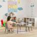 Kids Table and Chair Set Grey Animal Theme | Three-Piece Learning and Play Station - Little and Giant Explorers ZONEKIZ