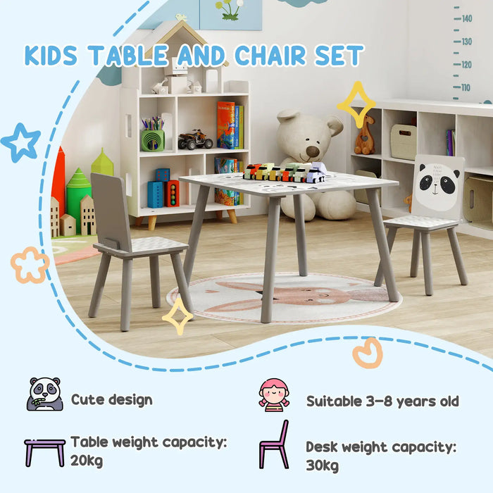Kids Table and Chair Set Grey Animal Theme | Three-Piece Learning and Play Station - Little and Giant Explorers ZONEKIZ