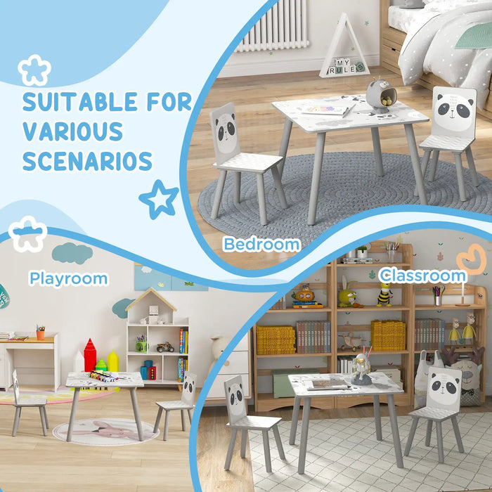 Kids Table and Chair Set Grey Animal Theme | Three-Piece Learning and Play Station - Little and Giant Explorers ZONEKIZ