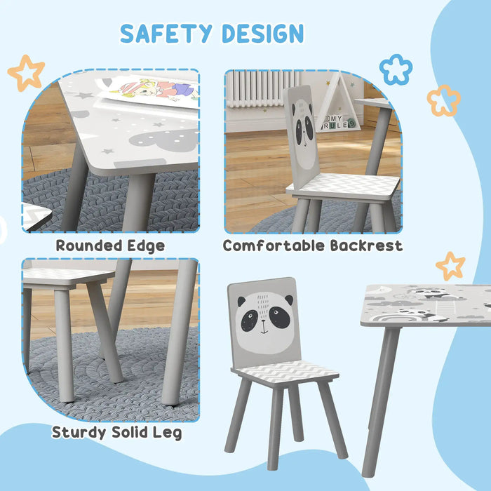 Kids Table and Chair Set Grey Animal Theme | Three-Piece Learning and Play Station - Little and Giant Explorers ZONEKIZ