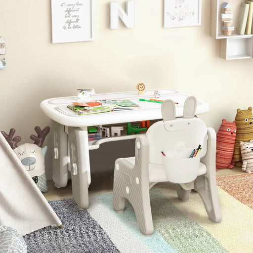 Kids Table and Chair Set – Grey | Adjustable Art Desk - 2 Magnetic Drawing Boards COSTWAY - Little and Giant Explorers Costway