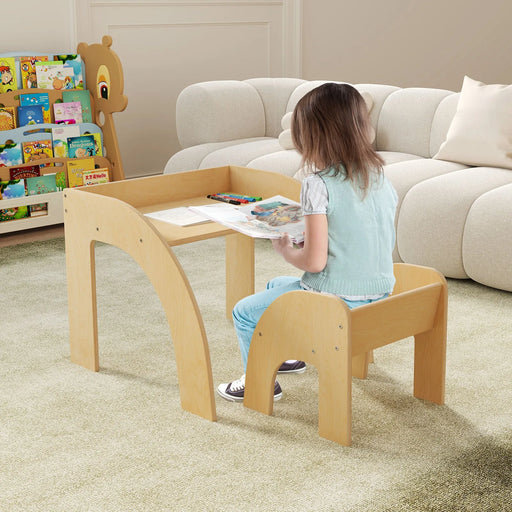 Kids Table and Chair Set – Natural Plywood | 2-Piece Furniture for Play and Learning COSTWAY - Little and Giant Explorers Costway