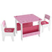 Pink and white children's table and two chairs set with heart and star designs