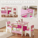 Pink and white kid-friendly table and chairs set with 51 cm height and smooth edges for children's room
