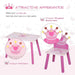 Kids pink princess table and chair set with crown-shaped backrest and crown patterns