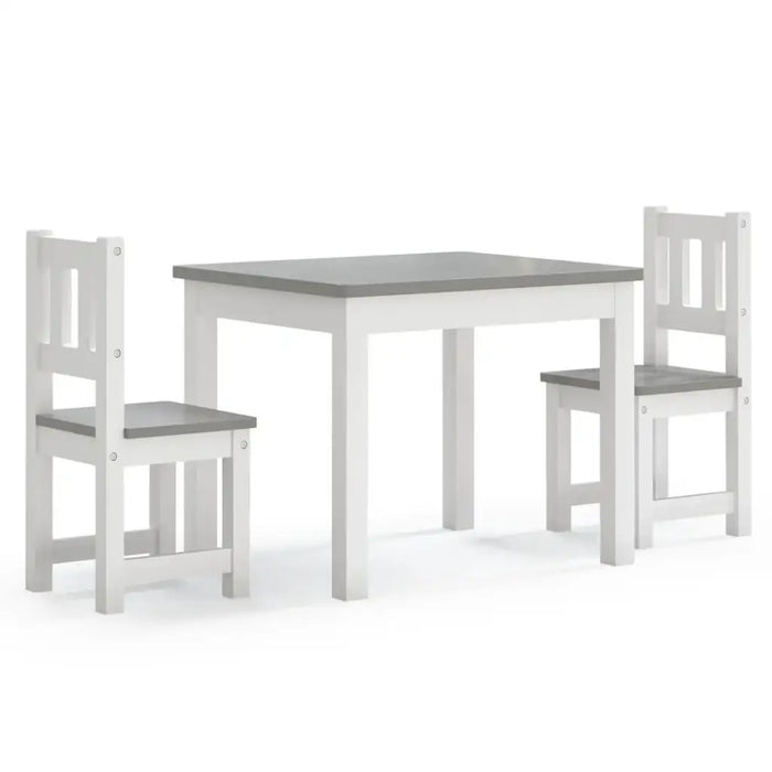 Kids table and chair set in white and grey, wooden 3-piece furniture for children