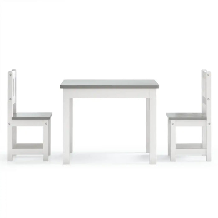 Kids white and grey wooden table and chair set, three-piece children's furniture