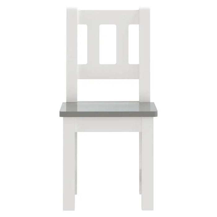 White and grey wooden kids chair with slatted back, part of kids furniture set