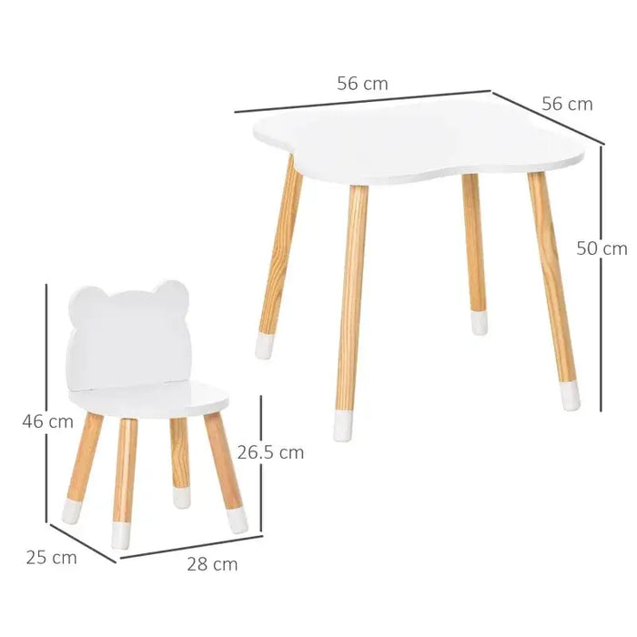3-Piece Toddler Table and Chair Set with Bear Shaped Chairs - Little and Giant Explorers HOMCOM
