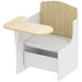 Children's desk with wooden top and white base on a white background