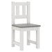 White and grey wooden kids chair with slatted back, part of table and chair set