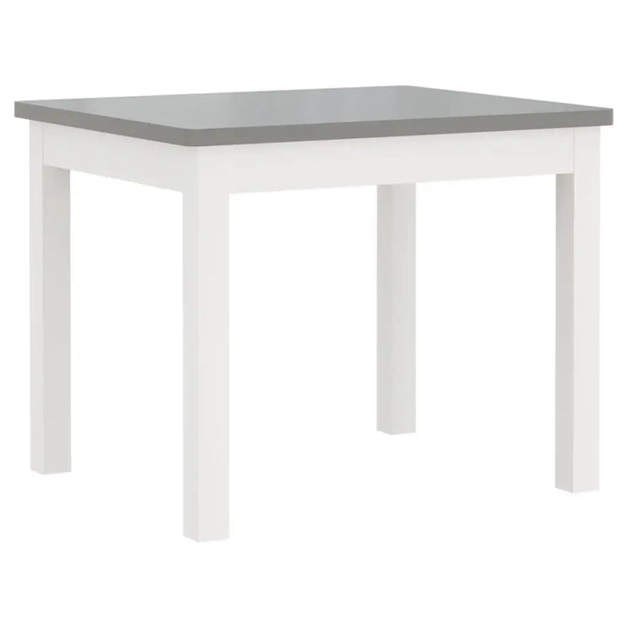 Kids table with white legs and grey tabletop, modern children's furniture style