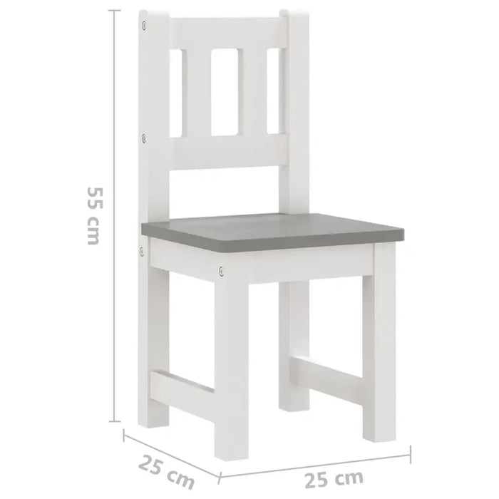 White and grey kids chair with dimensions 55x25x25 cm, wooden furniture for children