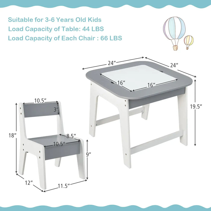 Kids Table and Chairs Set – Grey and Natural | Double-Sided Activity Table COSTWAY - Little and Giant Explorers Costway