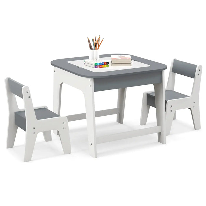 Kids Table and Chairs Set – Grey and Natural | Double-Sided Activity Table COSTWAY - Little and Giant Explorers Costway